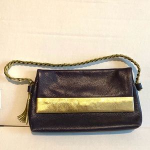 Eggplant Purple & Gold Leather Purse by TUSK‎